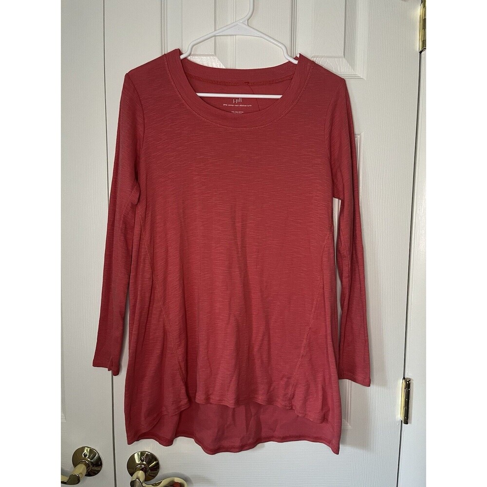 J. Jill Top Pima Scoop Neck Elliptical Tunic Shirt Long Sleeve Red Size XS